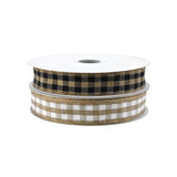 Natural Tan Classic Checkered Wired Ribbon, 5/8-Inch, 10-Yard