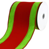 Christmas Velvet Stripe Wired Ribbon, 4-Inch, 10-Yard - Lime Green/Red