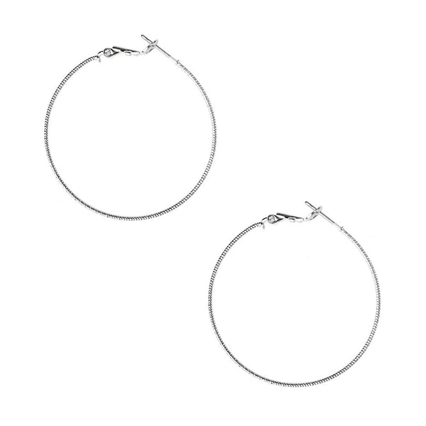 Textured Surgical Steel Gold Plated Hoop Earrings, Silver, 1-5/8-Inch