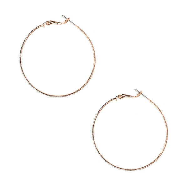 Textured Surgical Steel Gold Plated Hoop Earrings, Rose Gold, 1-5/8-Inch