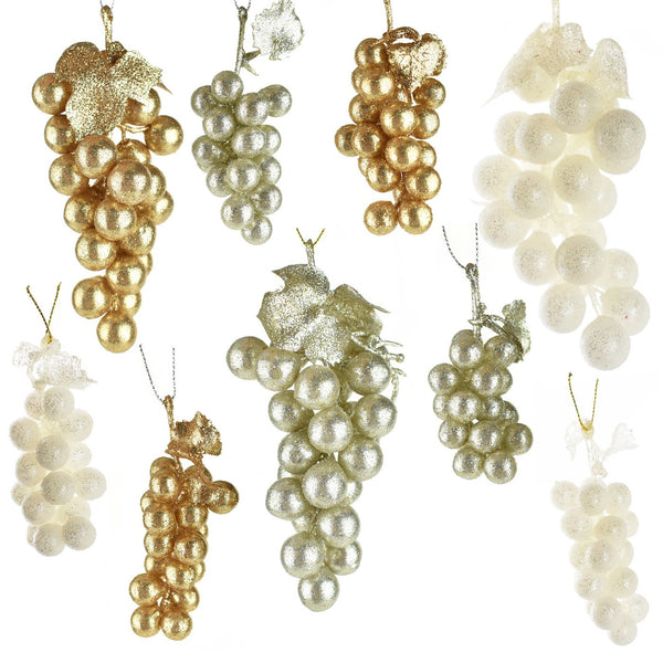 Glittered Grape Bunch Christmas Ornaments, 9-Piece