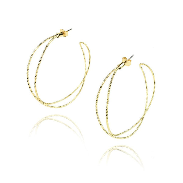 Crossed Hoop Earrings, Gold, 2-Inch