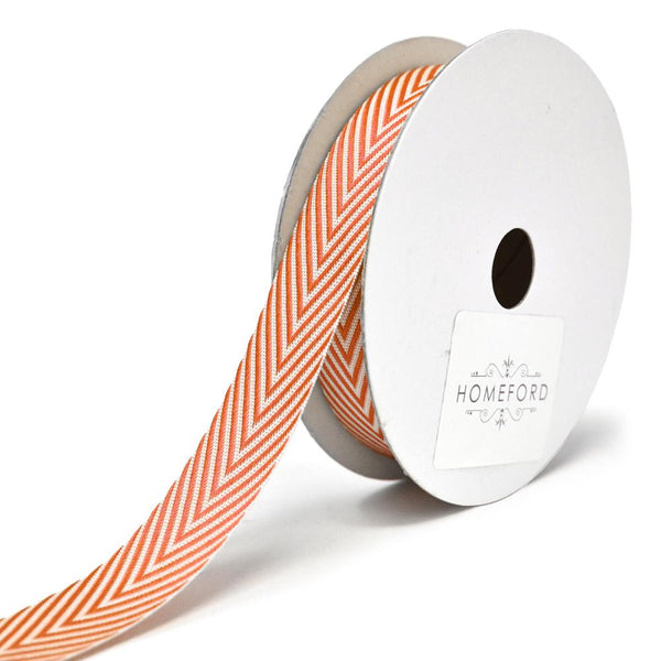 Woven Polyester Herringbone Ribbon, 5/8-Inch, 6-Yard, Orange