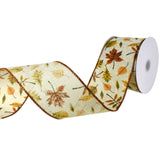 Autumn Falling Leaves Faux Linen Wired Ribbon, 2-1/2-Inch, 10-Yard