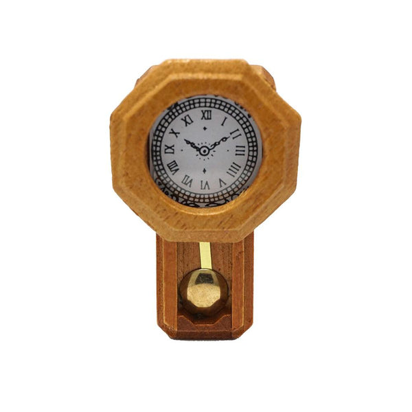 Miniature Wood Pendulum Wall Clock Figurine, Brown, 2-Inch