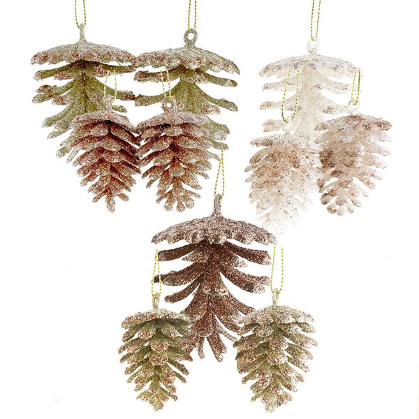 Glitter Frosted Pinecone Christmas Ornaments, Rose Gold, Assorted Sizes, 21-Piece