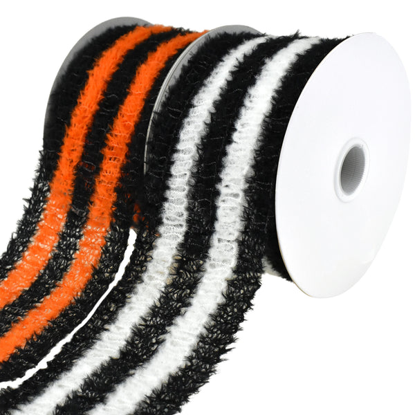 Halloween Fuzzy Stripes Wired Ribbon, 2-1/2-Inch, 10-Yard