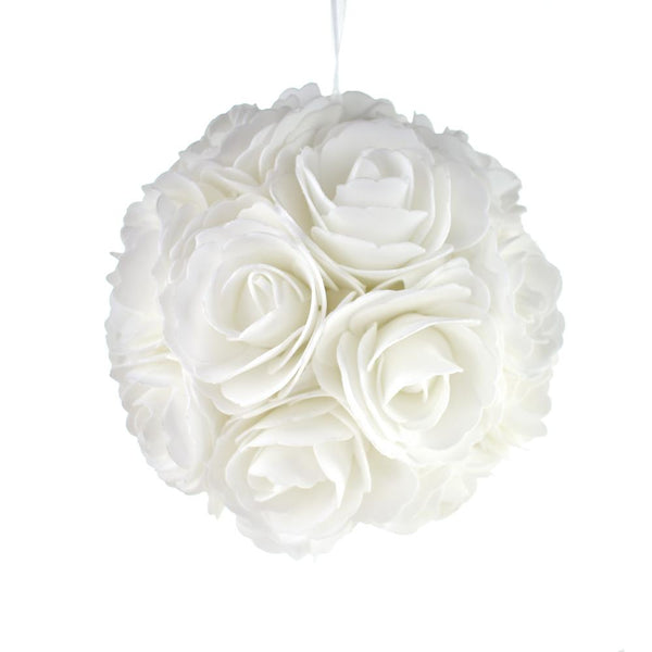 Soft Touch Rose Addie Ball Wedding Centerpiece, White, 7-1/2-Inch