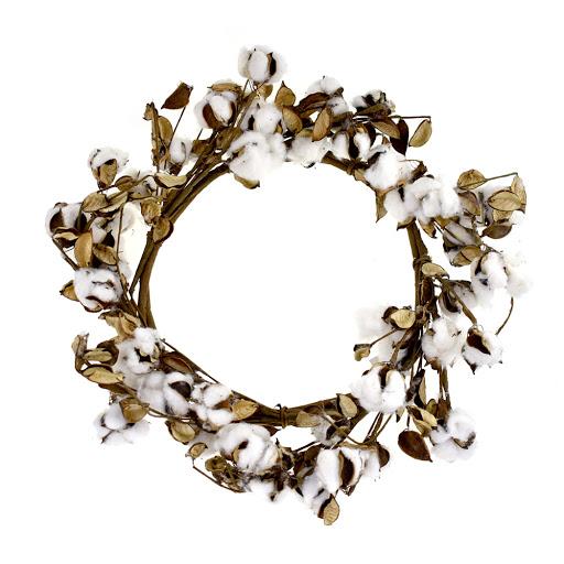 Artificial Cotton Plant Wreath, 19-Inch