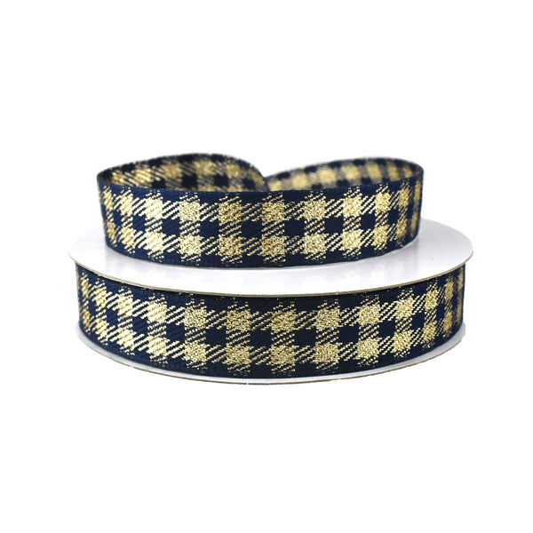 Metallic Chex Plaid Ribbon, 5/8-Inch, 10-Yard