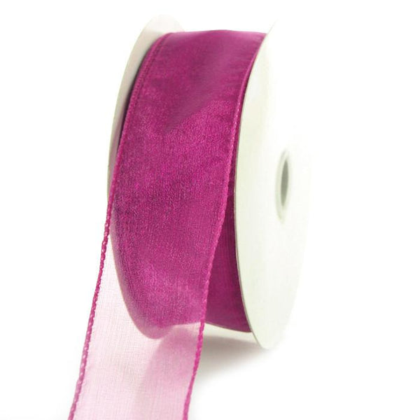 Sheer Chiffon Ribbon Wired Edge, 1-1/2-inch, 25-yard, Fuchsia