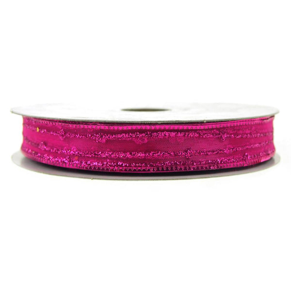 Sheer Glitter Stripe Corsage Ribbon, 5/8-Inch, 50-Yard, Fuchsia