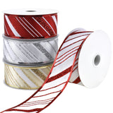 Glittered Christmas Diagonal Stripes Wired Ribbon, 1-1/2-Inch, 10-Yard