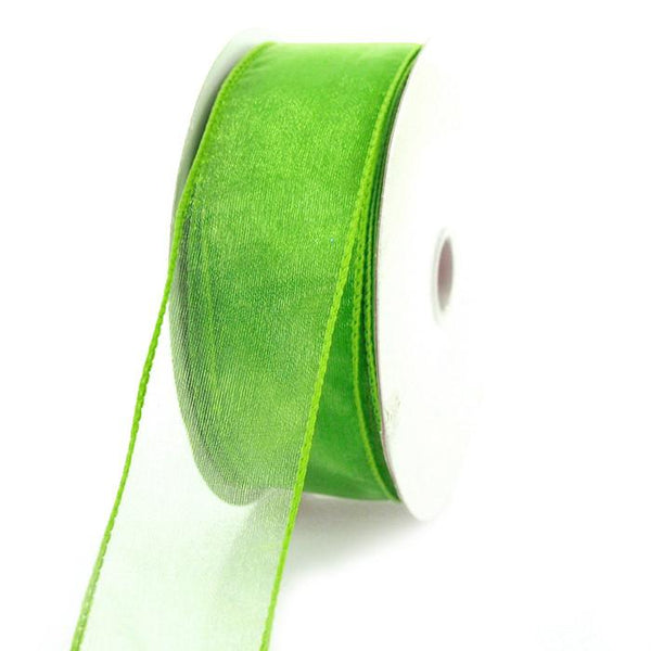 Sheer Chiffon Ribbon Wired Edge, 1-1/2-inch, 25-yard, Kiwi