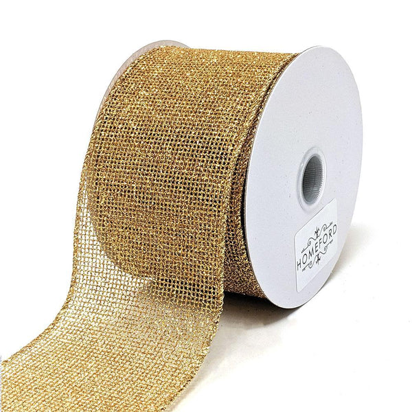 Christmas Glitzy Net Wired Ribbon, Gold, 2-1/2-Inch, 10-Yard