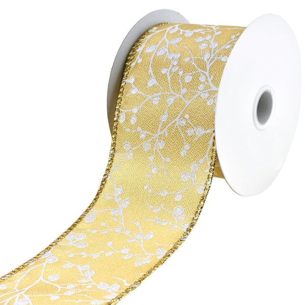 Berry Branch Silhouette Wired Ribbon, 2-1/2-Inch, 10-Yard - Gold