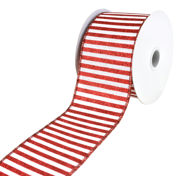 Glittered Horizontal Stripes Faux Linen Wired Ribbon, 2-1/2-Inch, 10-Yard