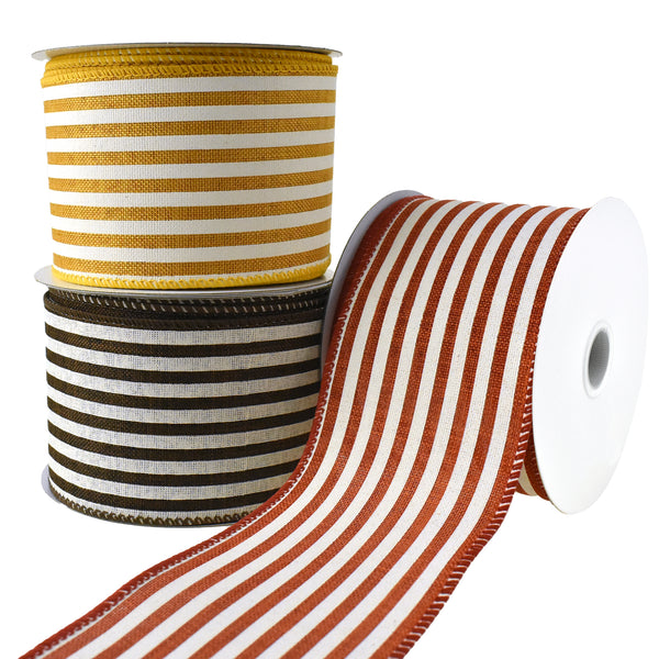 Cabana Stripes Faux Linen Wired Ribbon, 2-1/2-Inch, 10-Yard