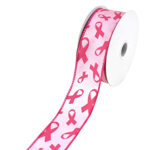 Breast Cancer Ribbon Symbols Wired Ribbon, 1-1/2-Inch, 10-Yard