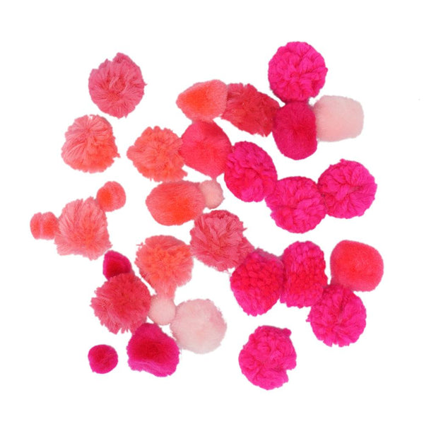 Colorful Craft Pom Poms Mix, Assorted Sizes, 30-Piece, Pink