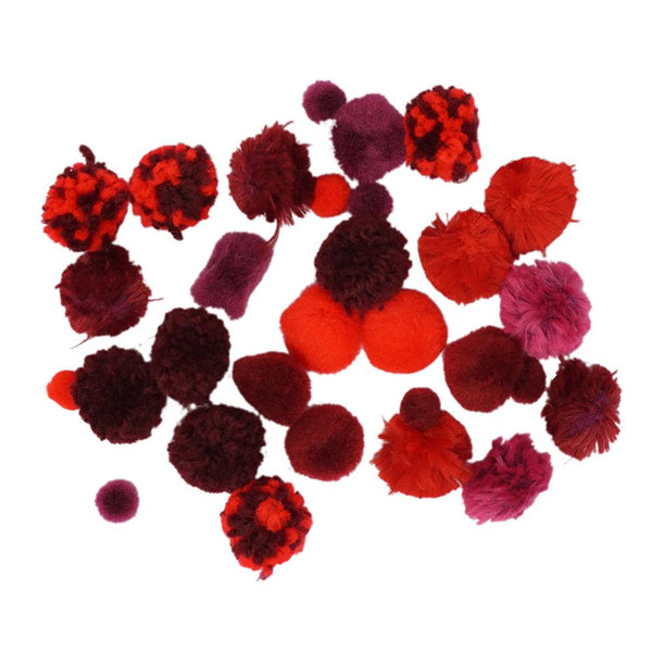 Colorful Craft Pom Poms Mix, Assorted Sizes, 30-Piece, Red