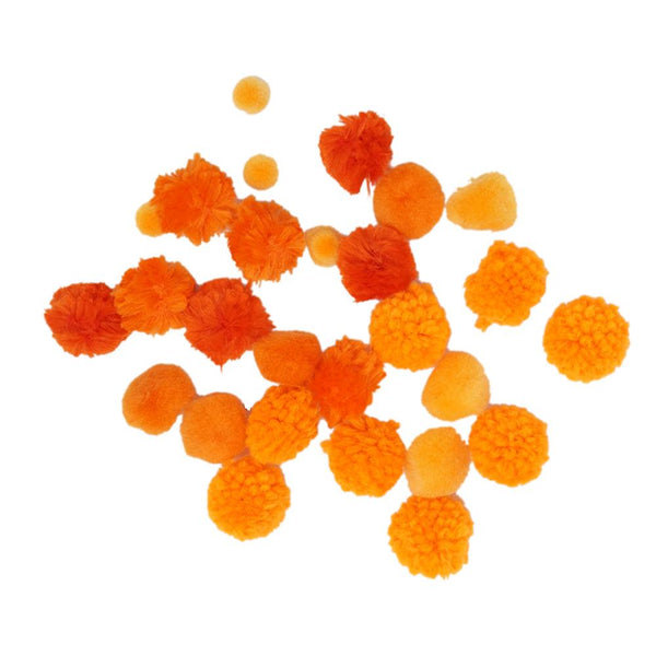 Colorful Craft Pom Poms Mix, Assorted Sizes, 30-Piece, Orange