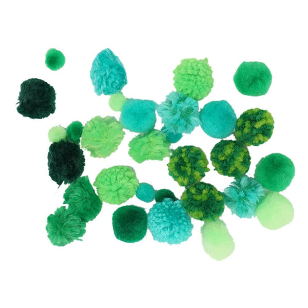 Colorful Craft Pom Poms Mix, Assorted Sizes, 30-Piece, Green