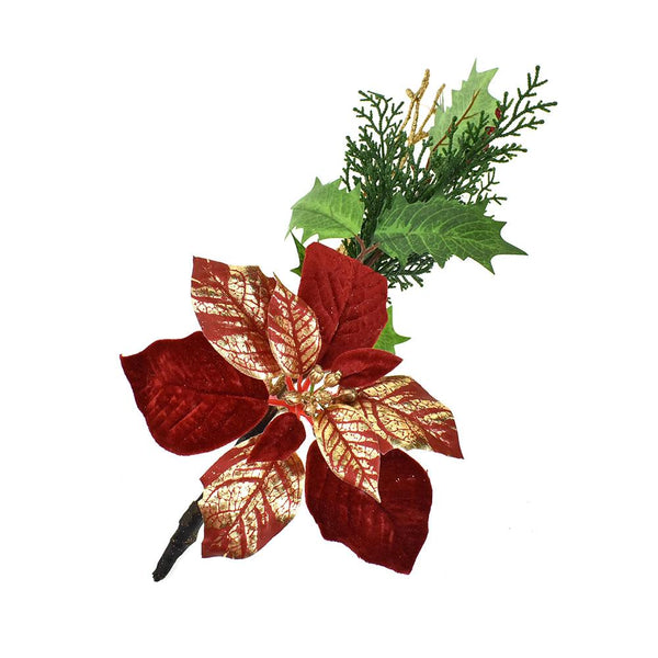 Gold Accented Artificial Poinsettia Spray, 13-Inch