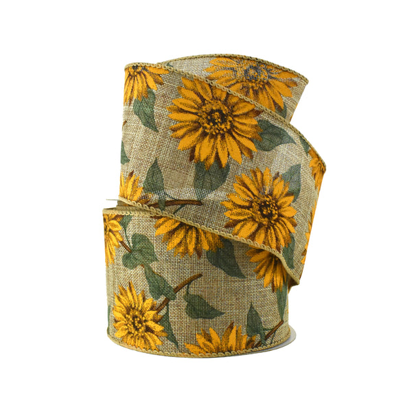 Sunflower Natural Faux Linen Wired Ribbon, 2-1/2-Inch, 10-Yard