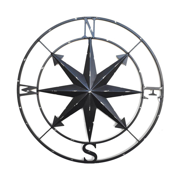 Metal Compass Wall Hanging Sculpture, Black, 28-Inch