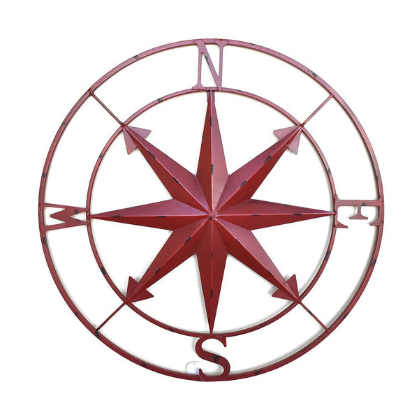 Metal Compass Wall Hanging Sculpture, Red, 28-Inch