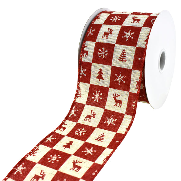 Christmas Icons Buffalo Checkered Wired Ribbon, 2-1/2-Inch, 10-Yard - Red/Cream