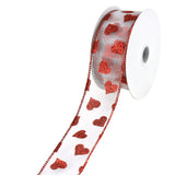 Sheer Organza Glitter Hearts Valentine's Day Wired Ribbon, 1-1/2-Inch, 10-Yard