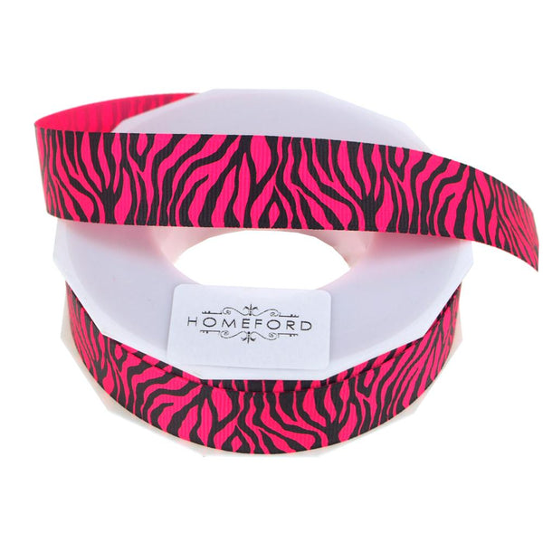 Neon Zebra Striped Grosgrain Ribbon, 7/8-Inch, 10 Yards, Hot Pink