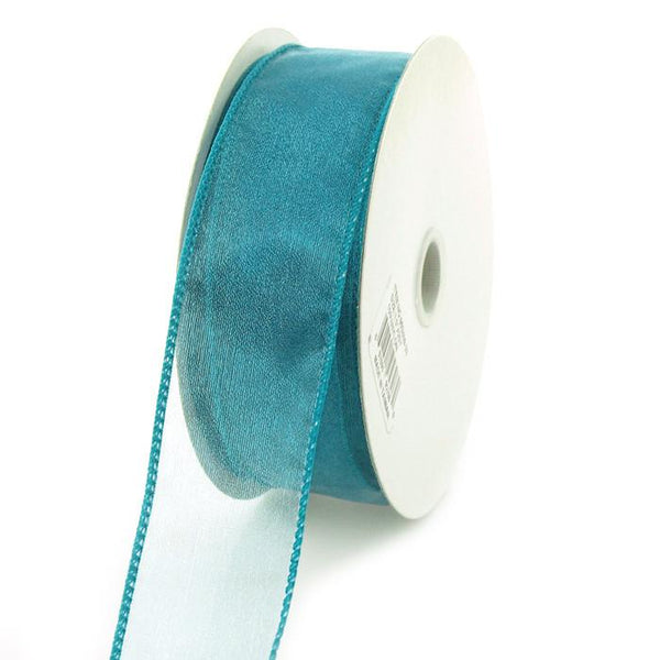 Sheer Chiffon Ribbon Wired Edge, 1-1/2-inch, 25-yard, Teal