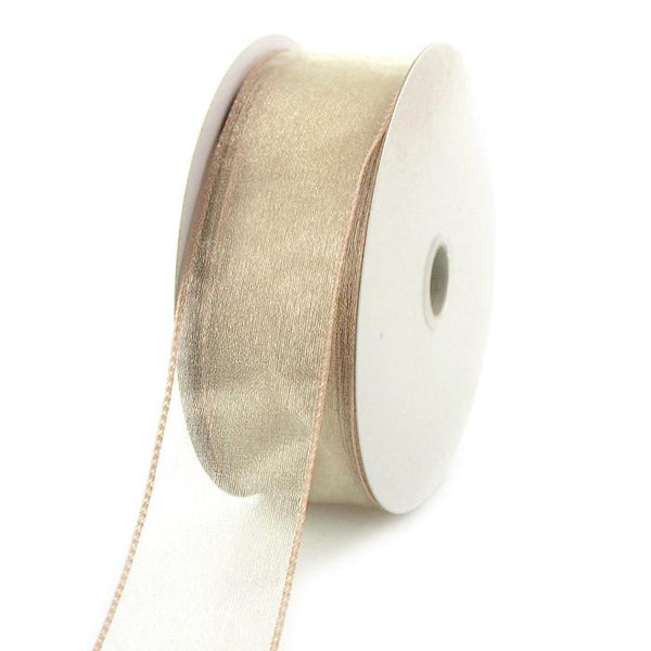 Sheer Chiffon Ribbon Wired Edge, 1-1/2-inch, 25-yard, Toffee