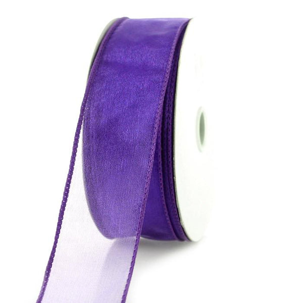 Sheer Chiffon Ribbon Wired Edge, 1-1/2-inch, 25-yard, Eggplant