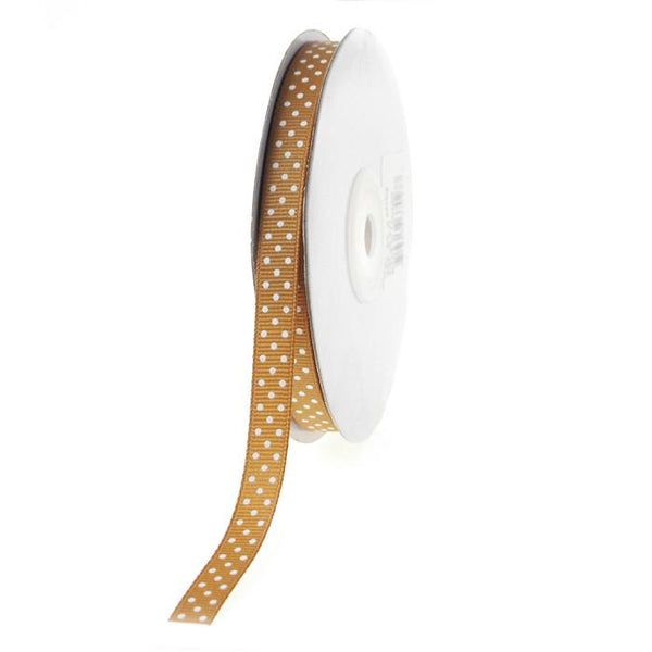 Swiss Dots Grosgrain Ribbon, 3/8-inch, 25-yard, Gold