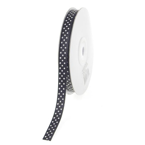 Swiss Dots Grosgrain Ribbon, 3/8-inch, 25-yard, Black