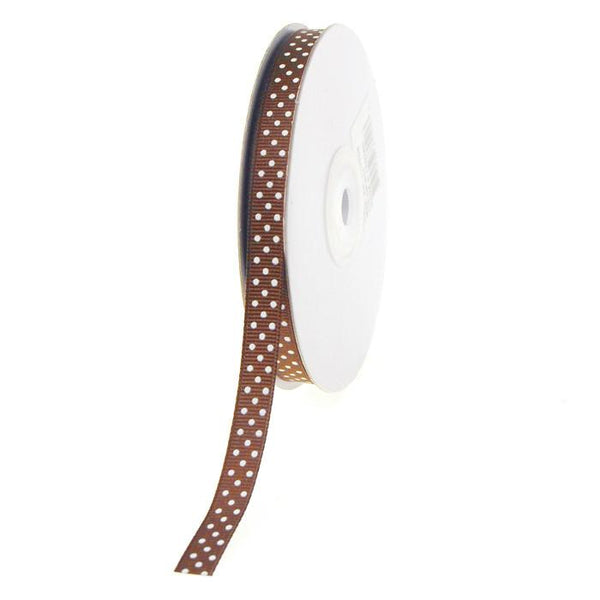 Swiss Dots Grosgrain Ribbon, 3/8-inch, 25-yard, Brown