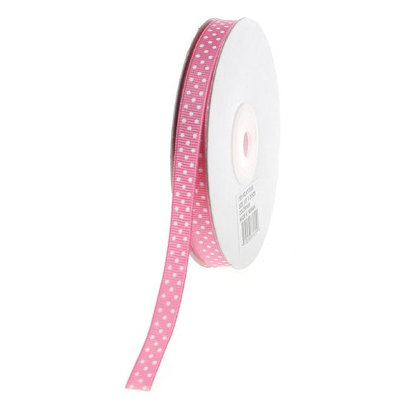 Swiss Dots Grosgrain Ribbon, 3/8-inch, 25-yard, Hot Pink