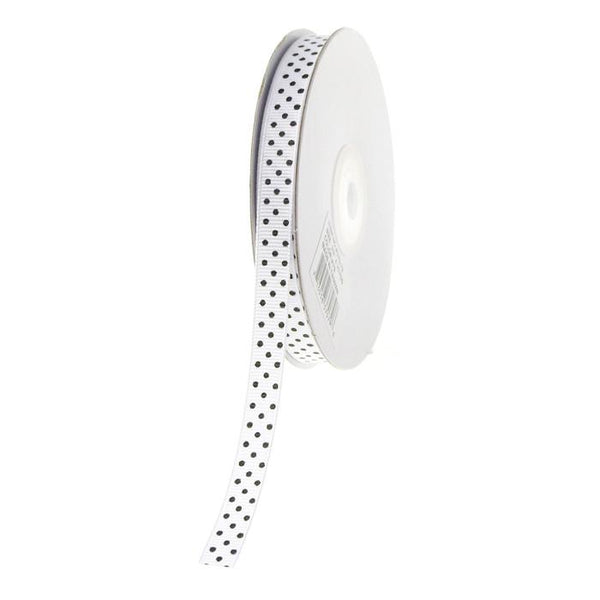 Swiss Dots Grosgrain Ribbon, 3/8-inch, 25-yard, White/Black Dots