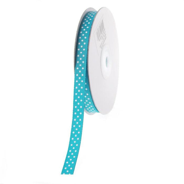 Swiss Dots Grosgrain Ribbon, 3/8-inch, 25-yard, Turquoise