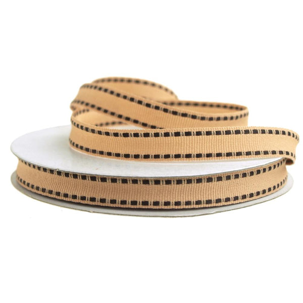 Saddle Stitch Border Grosgrain Ribbon, 3/8-Inch, 25 Yards, Khaki/Chocolate