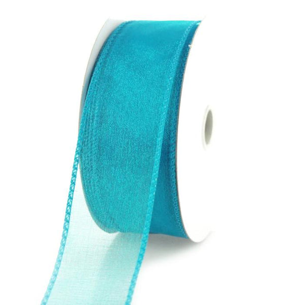 Sheer Chiffon Ribbon Wired Edge, 1-1/2-inch, 25-yard, Turquoise