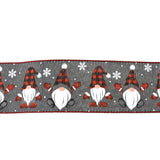 Plaid Dancing Christmas Gnomes Wired Ribbon, 2-1/12-Inch, 10-Yard - Grey