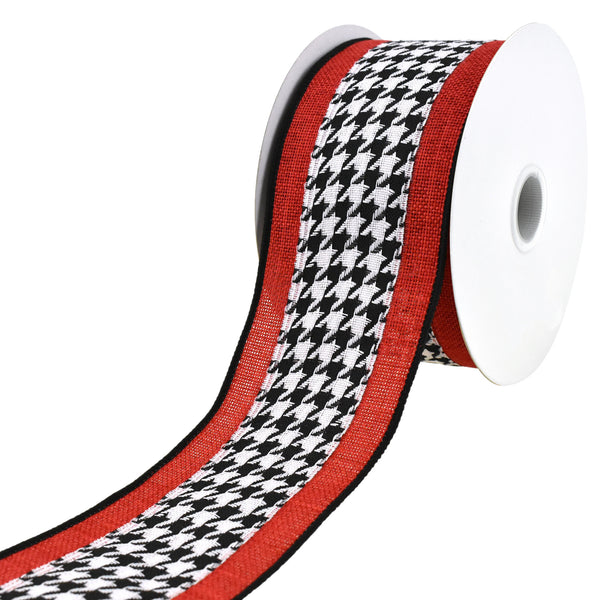 Houndstooth Faux Linen Edge Wired Ribbon, 2-1/2-Inch, 10-Yard - Red