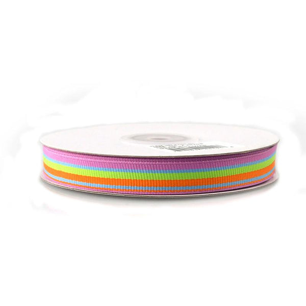 Rainbow Striped Grosgrain Ribbon, 5/8-Inch, 25 Yards, Blue/Green/Orange/Azalea