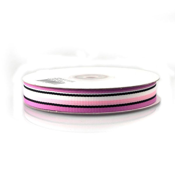 Rainbow Striped Grosgrain Ribbon, 5/8-Inch, 25 Yards, Azalea/Pink/White/Black