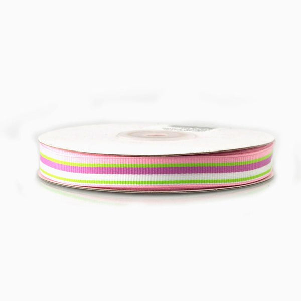 Rainbow Striped Grosgrain Ribbon, 5/8-Inch, 25 Yards, Azalea/Pink/Green/White